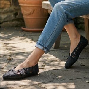 Gedea Brand - Black Textured Flats for Women - Handmade woven